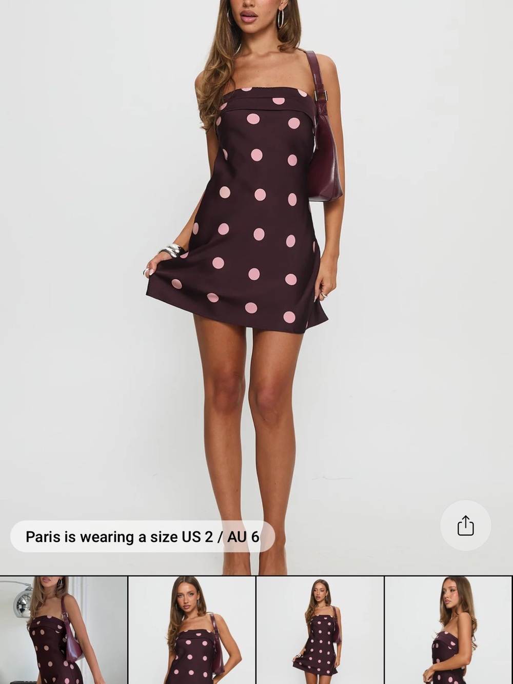 Princess Polly Phillipa Mini Dress - Plum Mini Dress with Pink Polka Dots